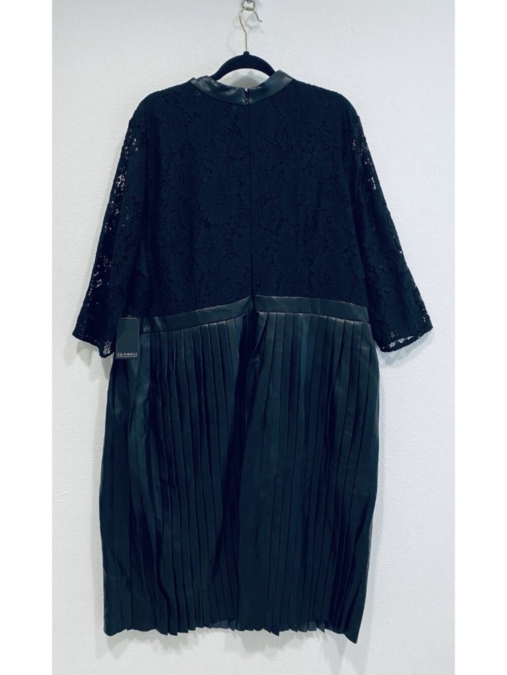 Eloquii Dress Womens 20 Black Lace Faux Leather Pleated Bow Whimsigoth Holiday - Picture 5 of 8